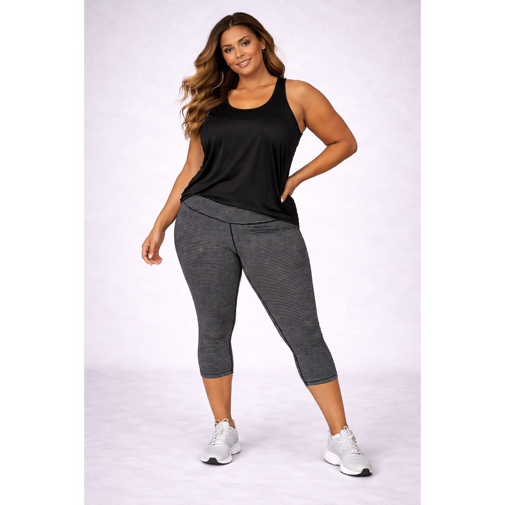 GapFit Women XXL Black White Striped High Rise‎ Cropped Leggings Athletic Yoga